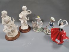 A Royal Doulton figurine Karen together with two Lladro figures of children with flowers and tow