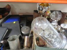 Two trays of assorted metal ware to include golfing trophy's, flatware etc