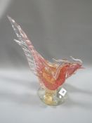An Italian Murano art glass figure of two pheasnt type birds on a branch with gold leaf inclusions