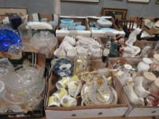 Four trays of assorted ceramics, figures, tea and dinner ware etc together with two trays of