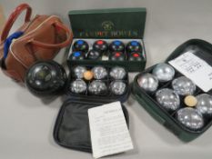 A selection of lawn bowls and boules