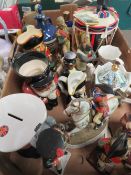 A tray of figurines and collectables to include Robert Harrop dog figurines , 'Scots Guards' novelty
