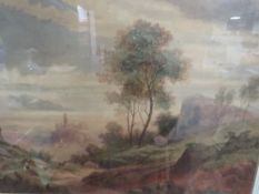 A 19th century, extensive watercolor landscape, possibly Italian