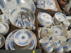 Two trays of Coalport bone china Revelry pattern tea and dinner ware