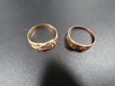 A hallmarked 18 carat gold ring approx weight 2.7g together with an unmarked example A/F