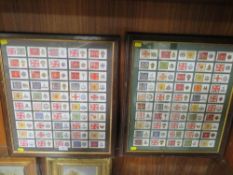 Two framed sets of military cigarette cards, flags and insignia