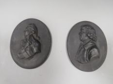 Two Wedgwood style Basalt plaques of Nelson and Josiah Wedgwood