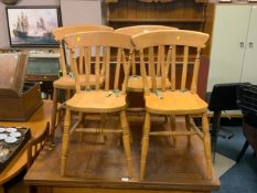 Set of four pine Windsor style kitchen chairs