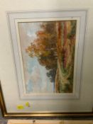 Quantity of six assorted pictures to include an Italian watercolor and Lester James landscape
