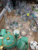 A Foley coffee set together with a selection of hand crafted drinking glasses