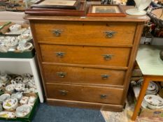 A large Edwardian oak four drawer chest A/F