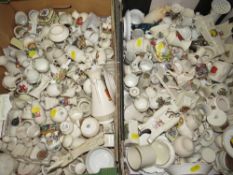 Two trays containing a large quantity of crested ware etc