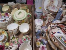 Two trays of assorted ceramics to include Mason's Blue Mandalay Ironstone, a Poole vase, figurines