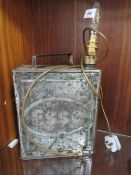 A vintage Esso petrol can converted into a lamp
