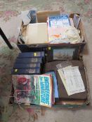 Two trays of ephemera to include vintage copies of Horological Journal, an Olivetti typewriter etc