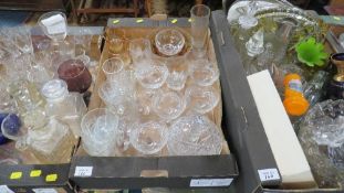 Three trays of assorted glassware to include antique and modern examples, vintage bottles and cut