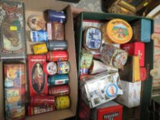 Two boxes of vintage collectors tins