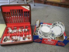 A tray of retro Midwinter dinnerware together with a canteen of cutlery