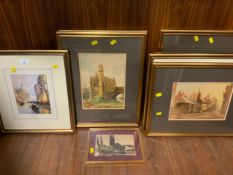 A collection of nine assorted pictures and watercolors to include examples by Fennell, also a