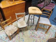 A selection of 4 chairs and stools