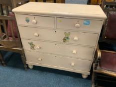 An antique painted five drawer chest W 104 cm