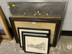 A small collection of assorted pictures to include Wolverhampton market and an unusual metallic