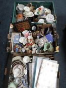 Three trays of assorted tea ware, ceramics etc to include Royal Albert, Wedgwood and Denby