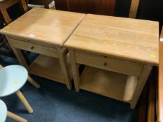 A modern pair of limed bedside tables together with a modern table and two stools