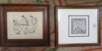 HILARY PAYNTER (1943). 'SATED SLEEP', FRAMED TOGETHER WITH ANOTHER FRAMED EXAMPLE (2)