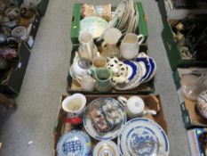 Three trays of assorted ceramics to include antique examples
