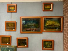 A collection of eight assorted antique style prints after Victorian examples on glass