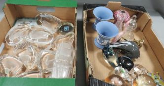 Two trays of assorted glass and ceramics