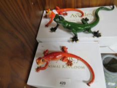 Three Aynsley gecko figures