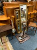 A quantity of assorted furniture and mirrors to include a reproduction barometer, stag minstrel