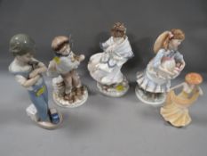 Four Coalport figurines together with a Lladro figurine (5)