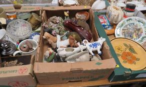 Three trays of collectables to include a cast metal bulldog door stop etc