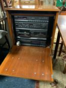A Panasonic hi-fi system with turntable and CD player in damaged yew wood cabinet