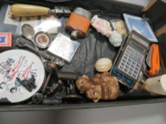 A small tray of collectables to include vintage Sharp calculator and box, Berston knife , pin