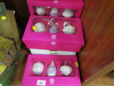 Four boxed set of three Royal albert Christmas decorations together with boxed valentines plates