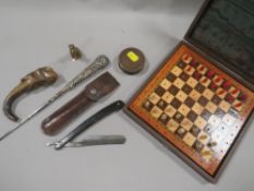 A quantity of collectables including horn walking stick handle