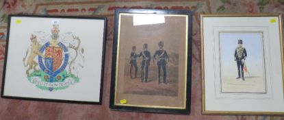 A framed and glazed painted coat of arms, together with a watercolour of 19th (Princess of Wales's