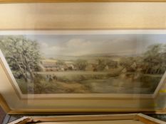 Five assorted pictures and prints to include a Donald Jennings print and an oil on canvas of an