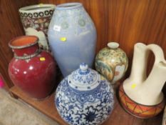A selection of large ceramic vases, umbrella stand etc