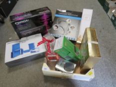 A small tray of collectables to include a boxed car stereo