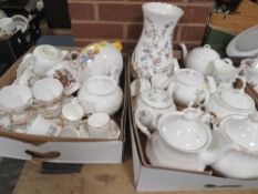 Two trays of assorted ceramics to include assorted teapots