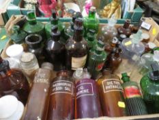 A tray of chemist apothecary bottles