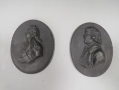 Two Wedgwood style Basalt plaques of Nelson and Josiah Wedgwood