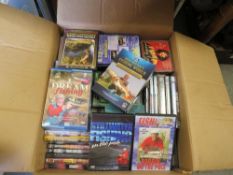 A large box of mostly fishing dvd's