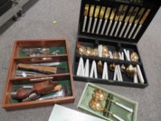 A cased Viner's cutlery set with a tray of cutlery to include silver handled butter knives plus anot