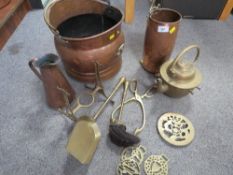 A small quantity of copper and brass to include a coal bucket